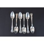 A set of six Scottish silver Kings pattern teaspoons, David Gray Edinburgh 1852,