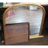 A modern gilt wood overmantel mirror,89cm x 108cm; with an Edwardian oak tray,