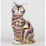 A Royal Crown Derby seated cat paperweight, gold stopper,