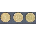 Three gold half sovereigns dated 1896,