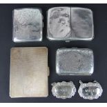 Four silver cigarette cases, to include: a silver gilt example Clark and Sewell, Chester 1945,