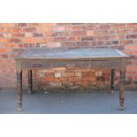 A Victorian pine library table, with three drawers,