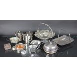 A collection of 19th Century and later silver plated items, including an embossed basket,