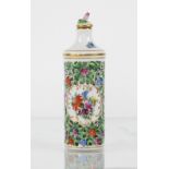 A Herend Porcelain scent bottle and long stopper, with flower head knop and reticulated body, 17.