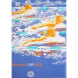 Otl Aicher, an original 1972 Munich Summer Olympic poster depicting swimming,