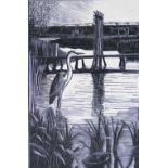 Charles Frederick Tunnicliffe - 1901-1978,
wood block engraving,
Heron,