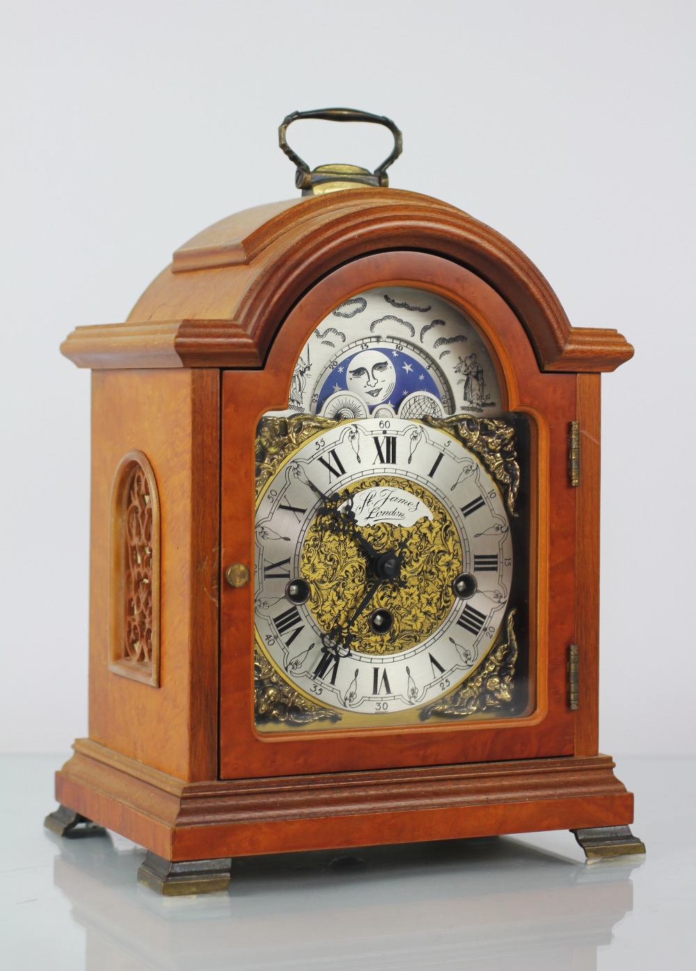 A modern walnut eight day bracket clock,