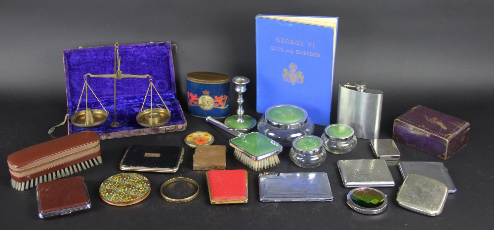 A collection of nickel plate cigarette cases with a pair of plated condiments, - Image 2 of 2