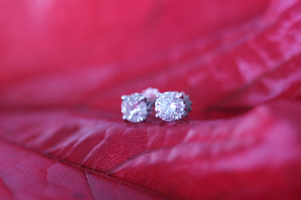 A pair of diamond solitaire stud earrings, - Image 2 of 4