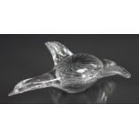 A Swedish FM Konstglas Ronneby glass Flying Goose, the body with grey / pink decoration,