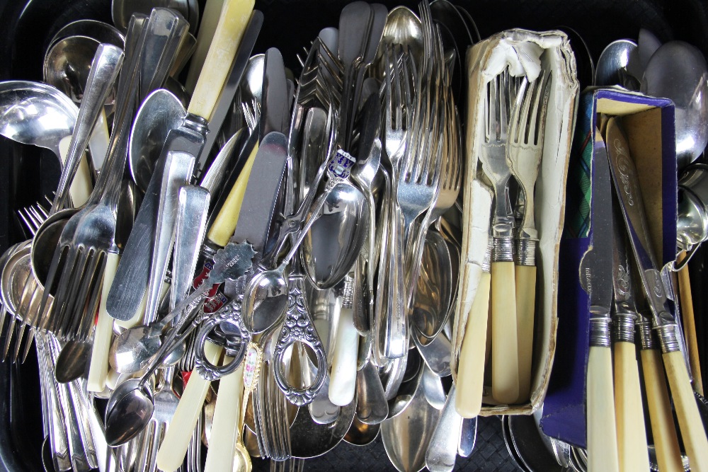 A large collection of 19th Century and later plated flatware and cutlery,