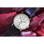 A Lady's 9ct gold Omega wrist watch, with subsidiary seconds and Roman numerals,