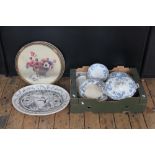 An Aesthetic transfer printed meat plate, decorated with love birds, bamboo and prunus,