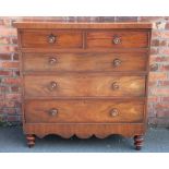 A William IV mahogany chest of two short and three graduated long drawers,