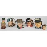 A collection of five Royal Doulton character jugs to include; Gone away D6538 10cm high,