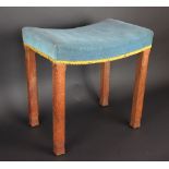 A George VI oak Coronation stool, with blue velvet seat,