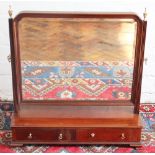 A 19th Century mahogany dressing table mirror, with shaped plate above two drawers, on bracket feet,