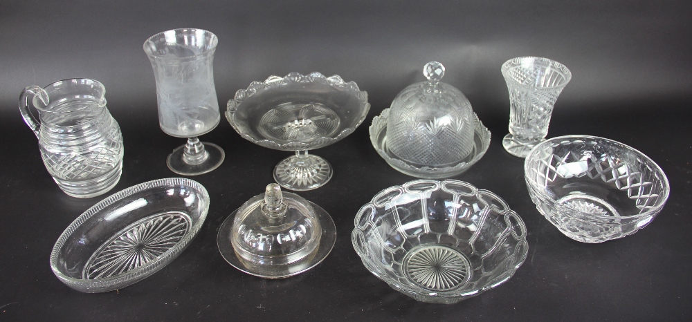 A collection of 19th Century and later glass wares; to include a muffin dish and cover;