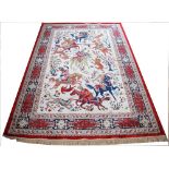 A Kashmir silk hunting scene carpet,