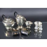 A silver plated four piece tea set, decorated with Celtic strap work,