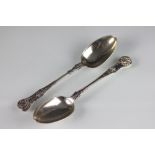 A pair of Victorian Queens pattern silver serving spoons, Charles Lias London 1848,