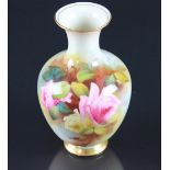 A Royal Worcester vase painted with two sprays of roses by J.
