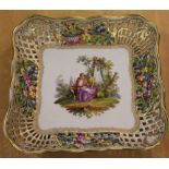 A Dresden porcelain dish, of serpentine square form,