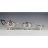 A 19th century Elkington & Co silver plated three piece tea set, of oval Adam design,