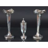 A pair of silver posy vases, John William Caldicott Birmingham 1916, each of canted,