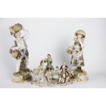 A Naples crinoline group of musicians, centered around a Piano Forte, a serpentine base, 12cm tall,
