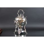 A Victorian silver plated kettle on stand, with swing handle and  engraved armorial,