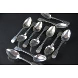 Eleven George IV silver fiddle pattern dessert spoons, William Stroud, London 1827,