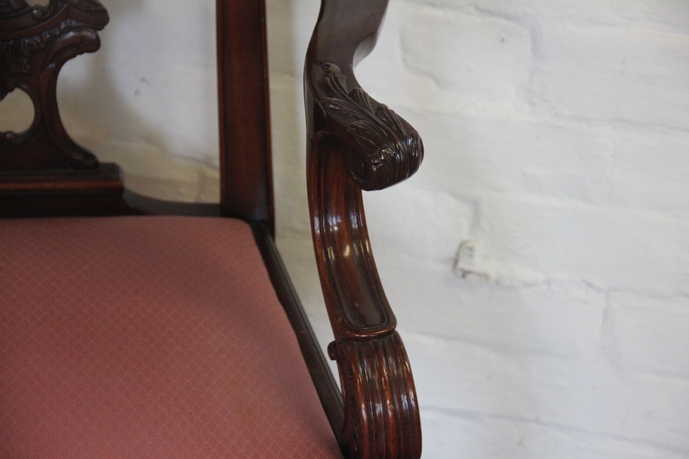 A set of ten Chippendale style carved mahogany dining chairs, including two with arms, - Bild 4 aus 5