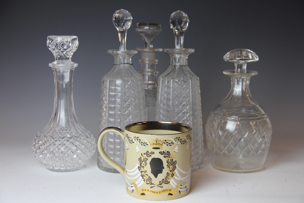 Two 19th century cut glass decanters and stoppers, a pair of decanters and stoppers,