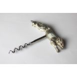 Hunting interest - a silver fox corkscrew, modelled running with jewelled eyes, Birmingham 1957,