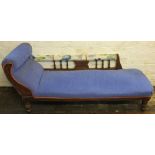 A Victorian carved walnut Chaise long, on turned legs,