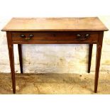 A George III mahogany side table, with drawer, on tapered square legs,