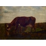 LOUIS ROBBE (1806 - 1887) OLIO su tavola "paesaggio con mucca".  Misure: cm 40 x 31