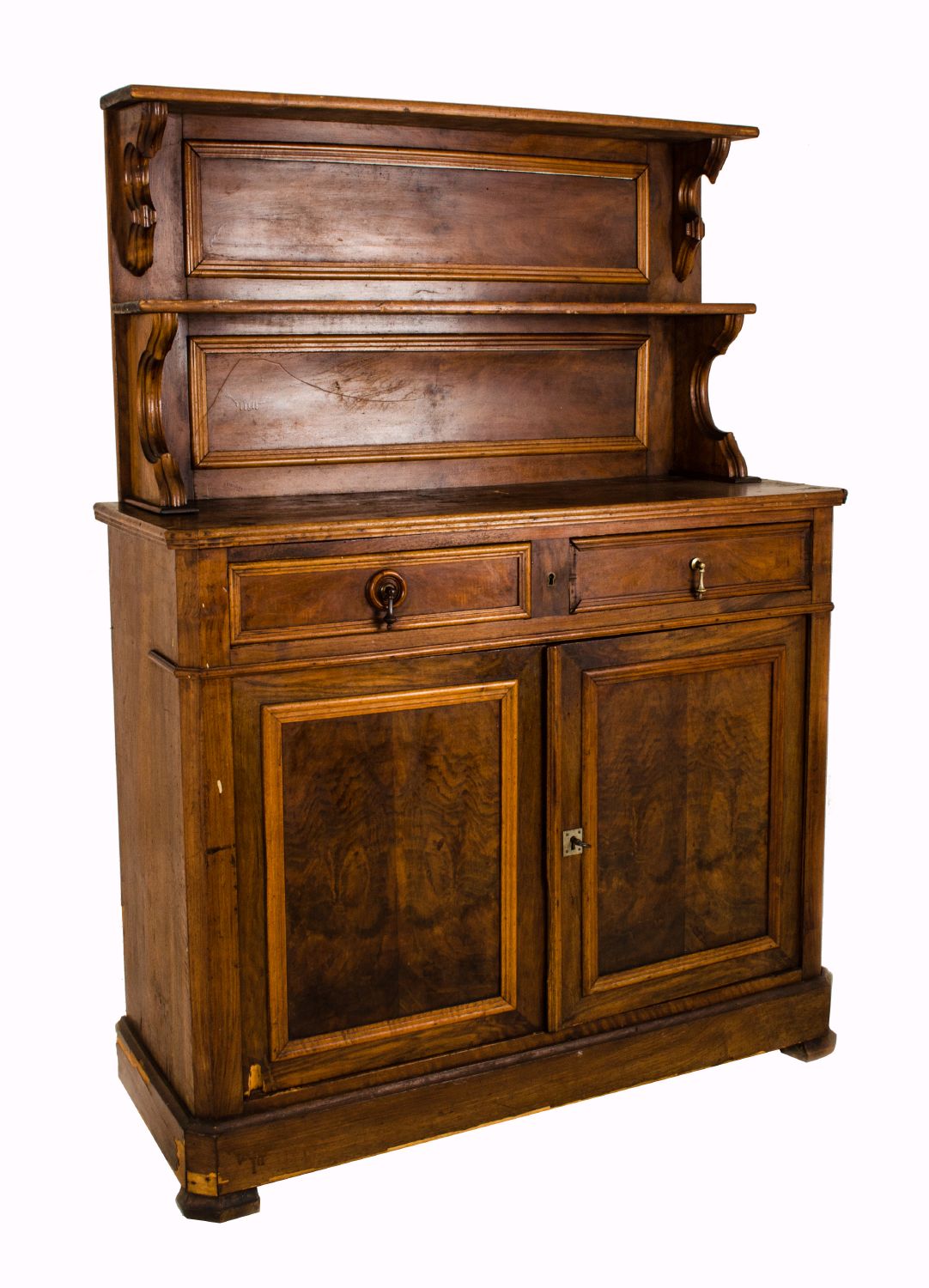 CREDENZA con piattaia a due ante in mogano e piuma di mogano. Francia XIX secolo Misure: cm 114 x 42