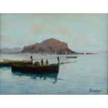 OLIO su tavoletta "veduta di Monte Pellegrino". XX secolo Misure: cm 42 x 32