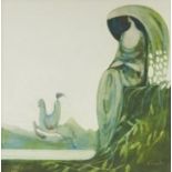 D’ANGELO OLIO su tavoletta "dama con cavaliere". XX secolo Misure: cm 60 x 60