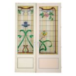 COPPIA PORTE Liberty in legno laccato, vetri decorati a motivi floreali. Primi '900 Misure: cm 86