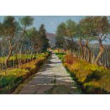 MARCO DINI (Colle di Buggiano 1901 - ?) OLIO su tela "strada tra gli ulivi".  Misure: cm 71 x 50