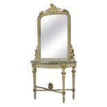 CONSOLE sagomata con specchiera in legno laccato e dorato. Piemonte XIX secolo Misure: cm 130 x 56 x
