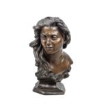 SCULTURA in bronzo brunito, fusione a cera persa raffigurante "mezzobusto femminile", firmato in