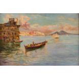 GISELDA OLIO su tela "golfo di Napoli" entro cornice coeva. Primi '900 Misure: cm 57 x 39