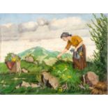 F. HUMMERT OLIO su tela "paesaggio con contadina", firmato in basso a sinistra. Datato 1931
