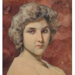 LUIGI DI GIOVANNI (Palermo 1856 - 1938) ACQUARELLO su carta applicata su tavoletta "volto