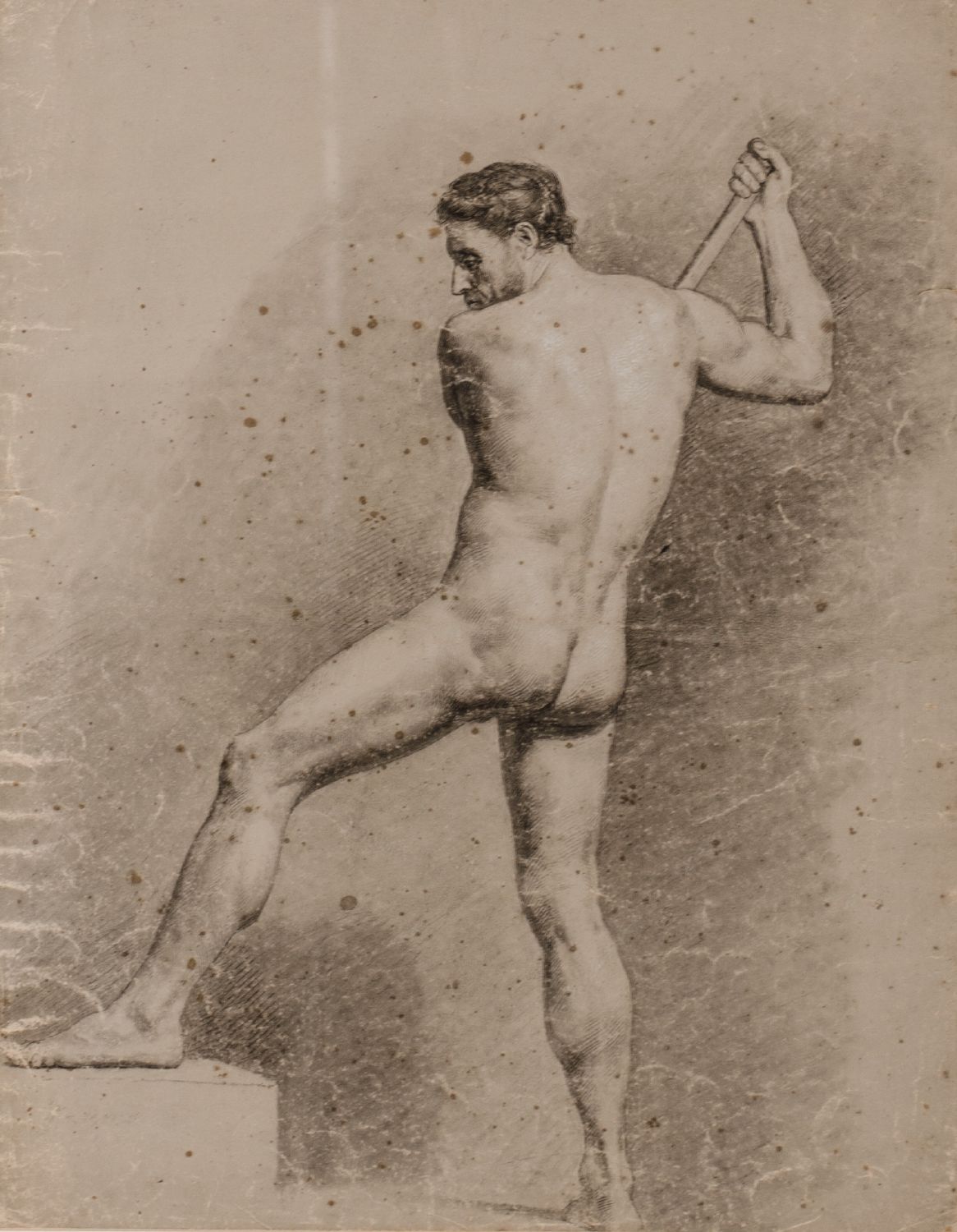 SALVATORE LO FORTE (Palermo 1809 - 1885) GESSETTO (STUDIO) "nudo maschile".  Misure: cm 39,5 x 49,5