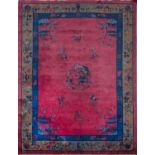 TAPPETO con trama e ordito in cotone e vello in lana. Nepal XX secolo Misure: cm 279 x 356